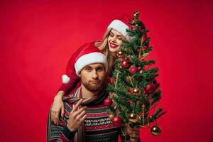 cheerful young couple christmas holiday together lifestyle photo