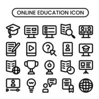 en línea educación icono conjunto contorno vector