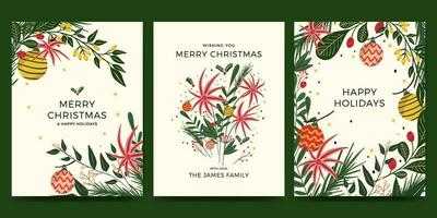 Christmas card set with nature, flower and plant vector