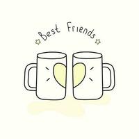 Vector illustration of two mugs, friendship, in doodle style