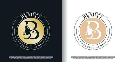 initial b logo design with beauty women icon and creative concept premium vector