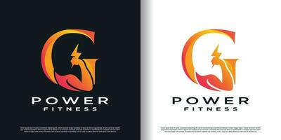 initial g logo design with fitness icon and creative concept premium vector