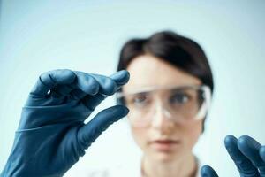 woman laboratory assistant analysis diagnostics technology research science photo