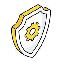 Gear inside shield, icon of security setting vector