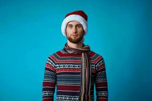 Cheerful man new year clothes christmas holiday isolated background photo
