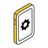 Gear inside phone, editable design icon of mobile management vector