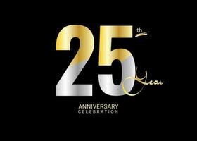 25 Years Anniversary Celebration gold and silver Vector Template, 25 number logo design, 25th Birthday Logo,  logotype Anniversary, Vector Anniversary For Celebration, poster, Invitation Card