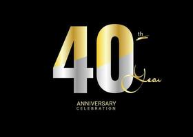 40 Years Anniversary Celebration gold and silver Vector Template, 40 number logo design, 40th Birthday Logo,  logotype Anniversary, Vector Anniversary For Celebration, poster, Invitation Card