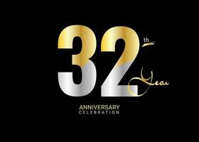 32 años aniversario celebracion oro y plata vector plantilla, 32 número logo diseño, 32º cumpleaños logo, logotipo aniversario, vector aniversario para celebracion, póster, invitación tarjeta