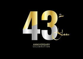 43 Years Anniversary Celebration gold and silver Vector Template, 43 number logo design, 43th Birthday Logo,  logotype Anniversary, Vector Anniversary For Celebration, poster, Invitation Card