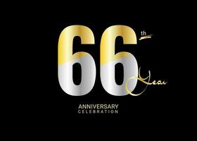 66 Years Anniversary Celebration gold and silver Vector Template, 66 number logo design, 66th Birthday Logo,  logotype Anniversary, Vector Anniversary For Celebration, poster, Invitation Card