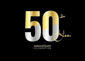 50 Years Anniversary Celebration gold and silver Vector Template, 50 number logo design, 50th Birthday Logo,  logotype Anniversary, Vector Anniversary For Celebration, poster, Invitation Card