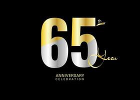 65 Years Anniversary Celebration gold and silver Vector Template, 65 number logo design, 65th Birthday Logo,  logotype Anniversary, Vector Anniversary For Celebration, poster, Invitation Card