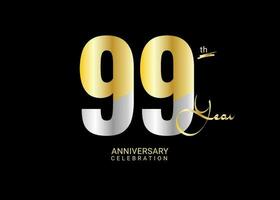99 Years Anniversary Celebration gold and silver Vector Template, 99 number logo design, 99th Birthday Logo,  logotype Anniversary, Vector Anniversary For Celebration, poster, Invitation Card