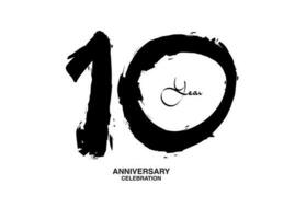 10 años aniversario celebracion vector plantilla, 10 número logo diseño, 10 cumpleaños, negro letras números cepillo dibujo mano dibujado bosquejo, negro número, aniversario vector ilustración