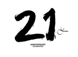 21 Years Anniversary Celebration Vector Template, 21 number logo design, 21th birthday, Black Lettering Numbers brush drawing hand drawn sketch, black number, Anniversary vector illustration