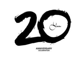 20 años aniversario celebracion vector plantilla, 20 número logo diseño, Vigésimo cumpleaños, negro letras números cepillo dibujo mano dibujado bosquejo, negro número, aniversario vector ilustración