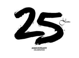 25 años aniversario celebracion vector plantilla, 25 número logo diseño, 25 cumpleaños, negro letras números cepillo dibujo mano dibujado bosquejo, negro número, aniversario vector ilustración