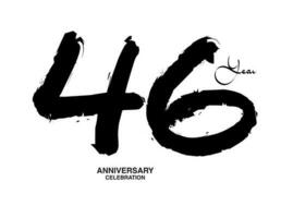 46 Years Anniversary Celebration Vector Template, 46 number logo design, 46th birthday, Black Lettering Numbers brush drawing hand drawn sketch, black number, Anniversary vector illustration