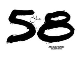 58 Years Anniversary Celebration Vector Template, 58 number logo design, 58th birthday, Black Lettering Numbers brush drawing hand drawn sketch, black number, Anniversary vector illustration