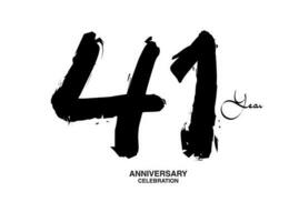 41 Years Anniversary Celebration Vector Template, 41 number logo design, 41th birthday, Black Lettering Numbers brush drawing hand drawn sketch, black number, Anniversary vector illustration