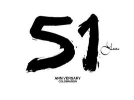 51 Years Anniversary Celebration Vector Template, 51 number logo design, 51th birthday, Black Lettering Numbers brush drawing hand drawn sketch, black number, Anniversary vector illustration