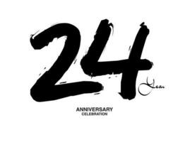 24 Years Anniversary Celebration Vector Template, 24 number logo design, 24th birthday, Black Lettering Numbers brush drawing hand drawn sketch, black number, Anniversary vector illustration