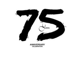 75 Years Anniversary Celebration Vector Template, 75 number logo design, 75th birthday, Black Lettering Numbers brush drawing hand drawn sketch, black number, Anniversary vector illustration