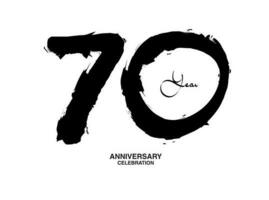 70 años aniversario celebracion vector plantilla, 70 número logo diseño, 70 cumpleaños, negro letras números cepillo dibujo mano dibujado bosquejo, negro número, aniversario vector ilustración
