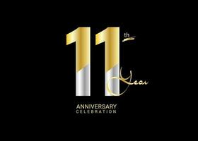 11 años aniversario celebracion oro y plata vector plantilla, 11 número logo diseño, 11 cumpleaños logo, logotipo aniversario, vector aniversario para celebracion, póster, invitación tarjeta