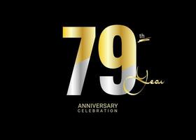 79 Years Anniversary Celebration gold and silver Vector Template, 79 number logo design, 79th Birthday Logo,  logotype Anniversary, Vector Anniversary For Celebration, poster, Invitation Card