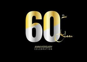 60 Years Anniversary Celebration gold and silver Vector Template, 60 number logo design, 60th Birthday Logo,  logotype Anniversary, Vector Anniversary For Celebration, poster, Invitation Card