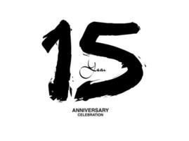 15 Years Anniversary Celebration Vector Template, 15 number logo design, 15th birthday, Black Lettering Numbers brush drawing hand drawn sketch, black number, Anniversary vector illustration