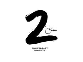 2 años aniversario celebracion vector plantilla, 2 número logo diseño, 2do cumpleaños, negro letras números cepillo dibujo mano dibujado bosquejo, negro número, aniversario vector ilustración