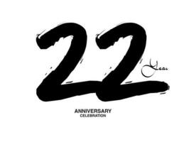 22 Years Anniversary Celebration Vector Template, 22 number logo design, 22th birthday, Black Lettering Numbers brush drawing hand drawn sketch, black number, Anniversary vector illustration