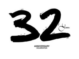 32 Years Anniversary Celebration Vector Template, 32 number logo design, 32th birthday, Black Lettering Numbers brush drawing hand drawn sketch, black number, Anniversary vector illustration