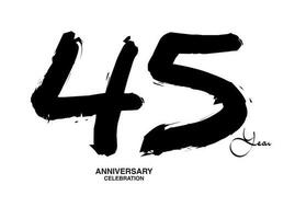 45 años aniversario celebracion vector plantilla, 45 número logo diseño, 45 cumpleaños, negro letras números cepillo dibujo mano dibujado bosquejo, negro número, aniversario vector ilustración