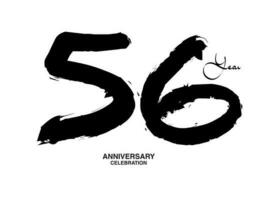 56 Years Anniversary Celebration Vector Template, 56 number logo design, 56th birthday, Black Lettering Numbers brush drawing hand drawn sketch, black number, Anniversary vector illustration