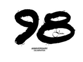 98 Years Anniversary Celebration Vector Template, 98 number logo design, 98th birthday, Black Lettering Numbers brush drawing hand drawn sketch, black number, Anniversary vector illustration