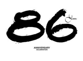 86 Years Anniversary Celebration Vector Template, 86 number logo design, 86th birthday, Black Lettering Numbers brush drawing hand drawn sketch, black number, Anniversary vector illustration