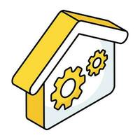 Gears on house building, icon of, home maintenance vector