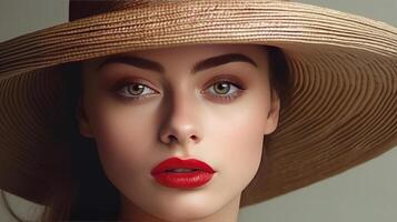 Fashion woman with red lips. Illustration photo