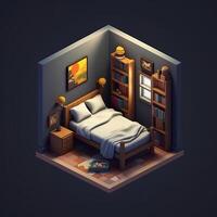 Small bedroom isometric. Illustration photo