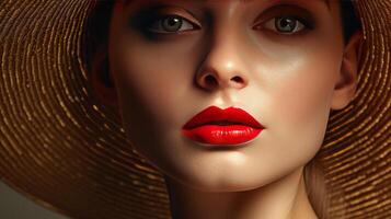 Fashion woman with red lips. Illustration photo