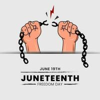 Juneteenth Freedom Day Background Design. Emancipation Day. Arm breaking chains. Chains breaking with doves. Liberation Day. Banner, Poster, Greeting Card. Vector Illustration.