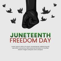 Juneteenth Freedom Day Background Design. Emancipation Day. Arm breaking chains. Chains breaking with doves. Liberation Day. Banner, Poster, Greeting Card. Vector Illustration.