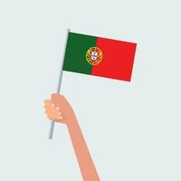 Vector illustration hands holding portugal flags on white background