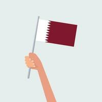 Vector illustration hands holding qatar flags on white background