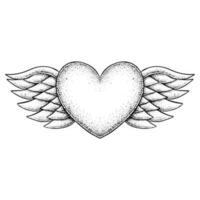 Heart with Wings Hand Drawn Colored in Black and White vector