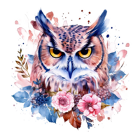 Cute watercolor owl. Illustration png
